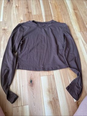 Women's Brown Long-Sleeve Cropped Top
